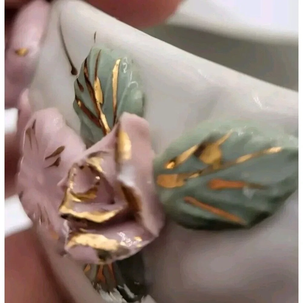 Vintage Double Swan China Trinket‎ Dish Vase With Flowers Collectible Home Decor